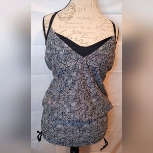 Athleta Laguna Side Scrunch Tankini Black/White Women's Size 34 D/DD NWOT